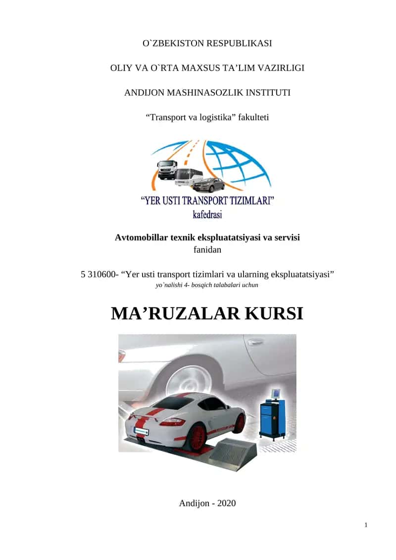 Avtomobillar teхnik ekspluatatsiyasi va servisi 1