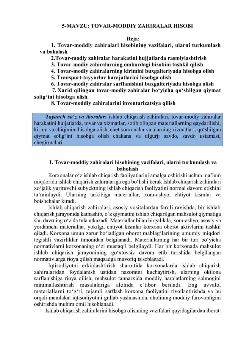 TOVAR-MODDIY ZAHIRALAR HISOBI 1