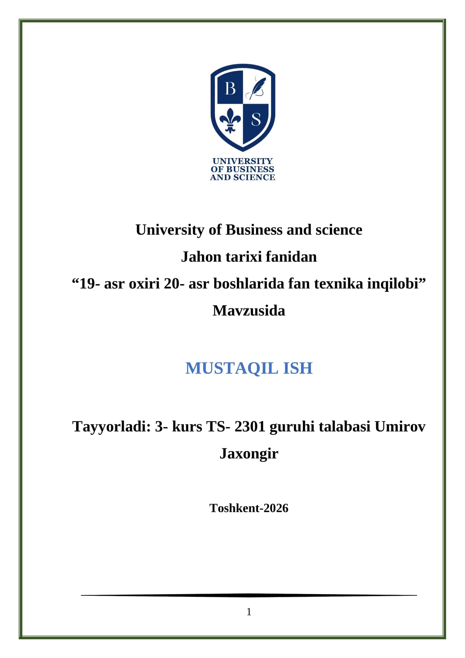 “19- asr oxiri 20- asr boshlarida fan texnika inqilobi” 1