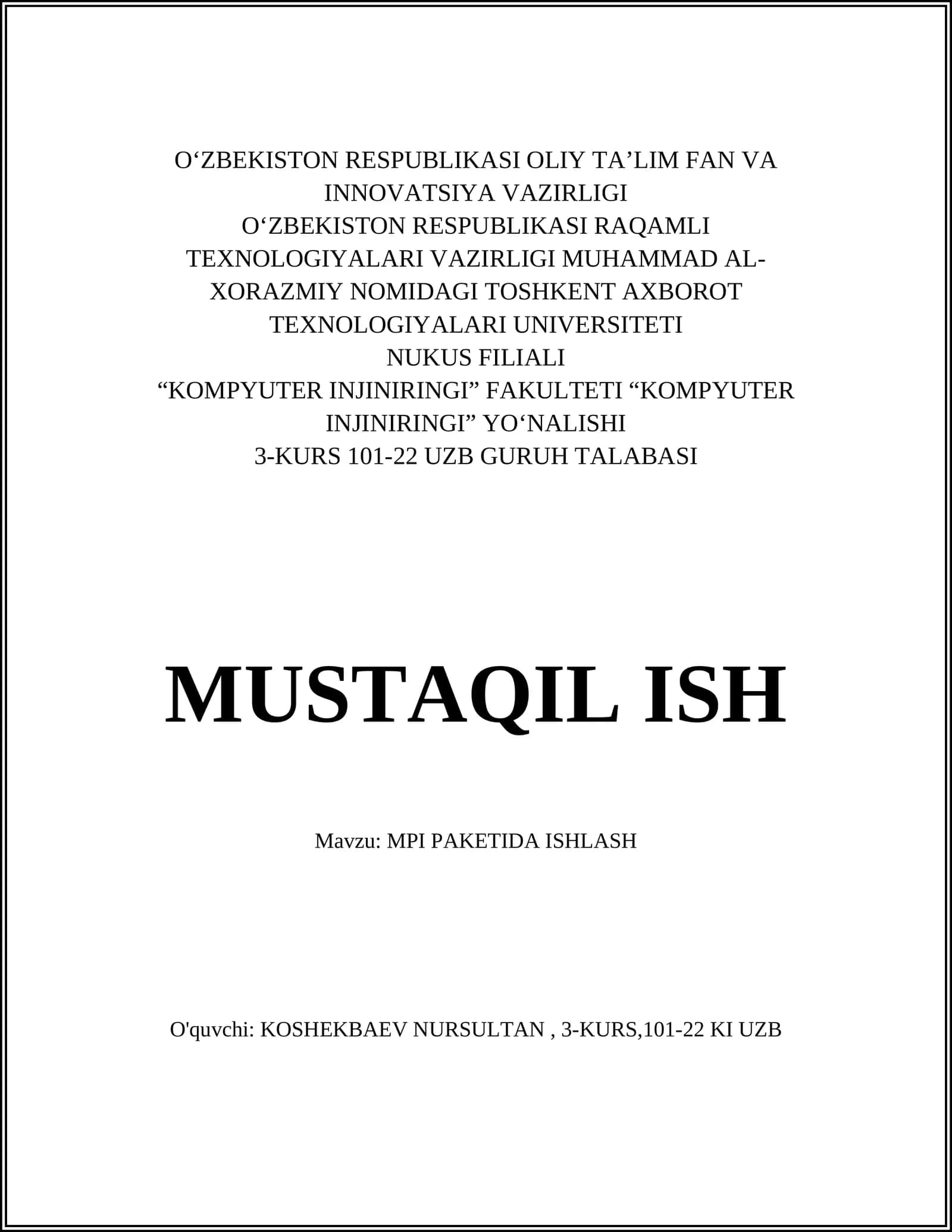 MPI PAKETIDA ISHLASH 1