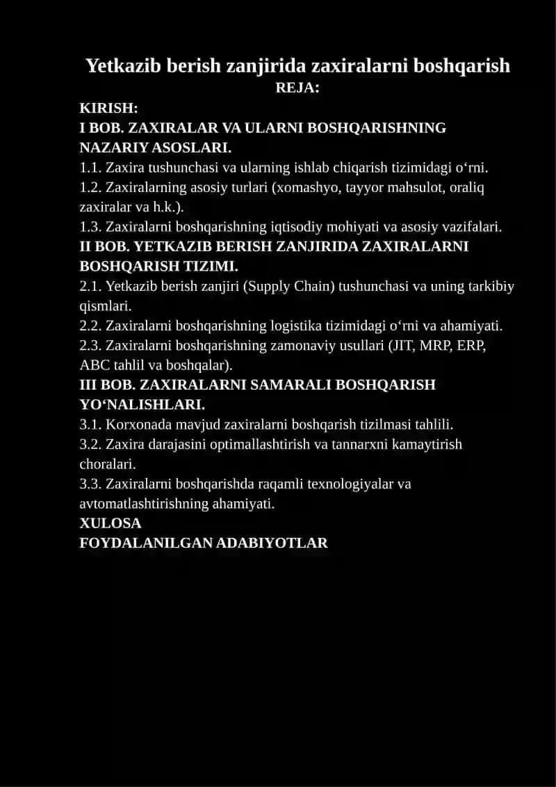 Yetkazib berish zanjirida zaxiralarni boshqarish