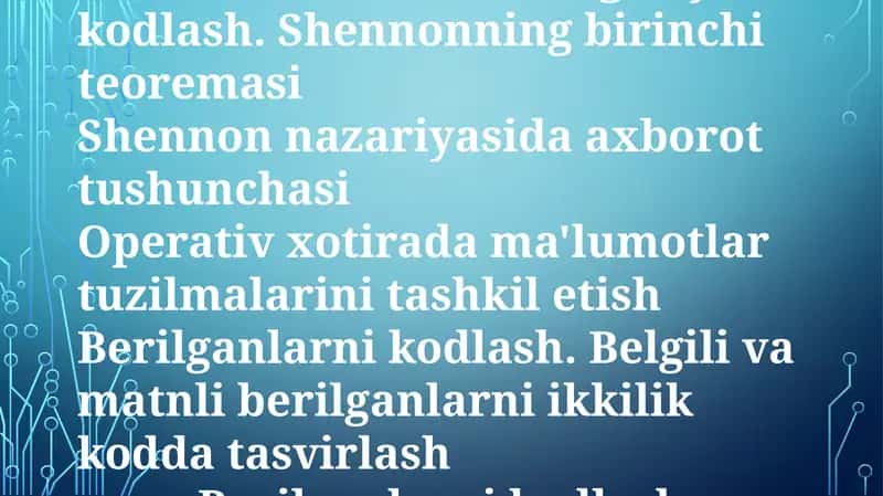 Shannon Nazariyasidagi Ma'lumot Tushunchasi 1