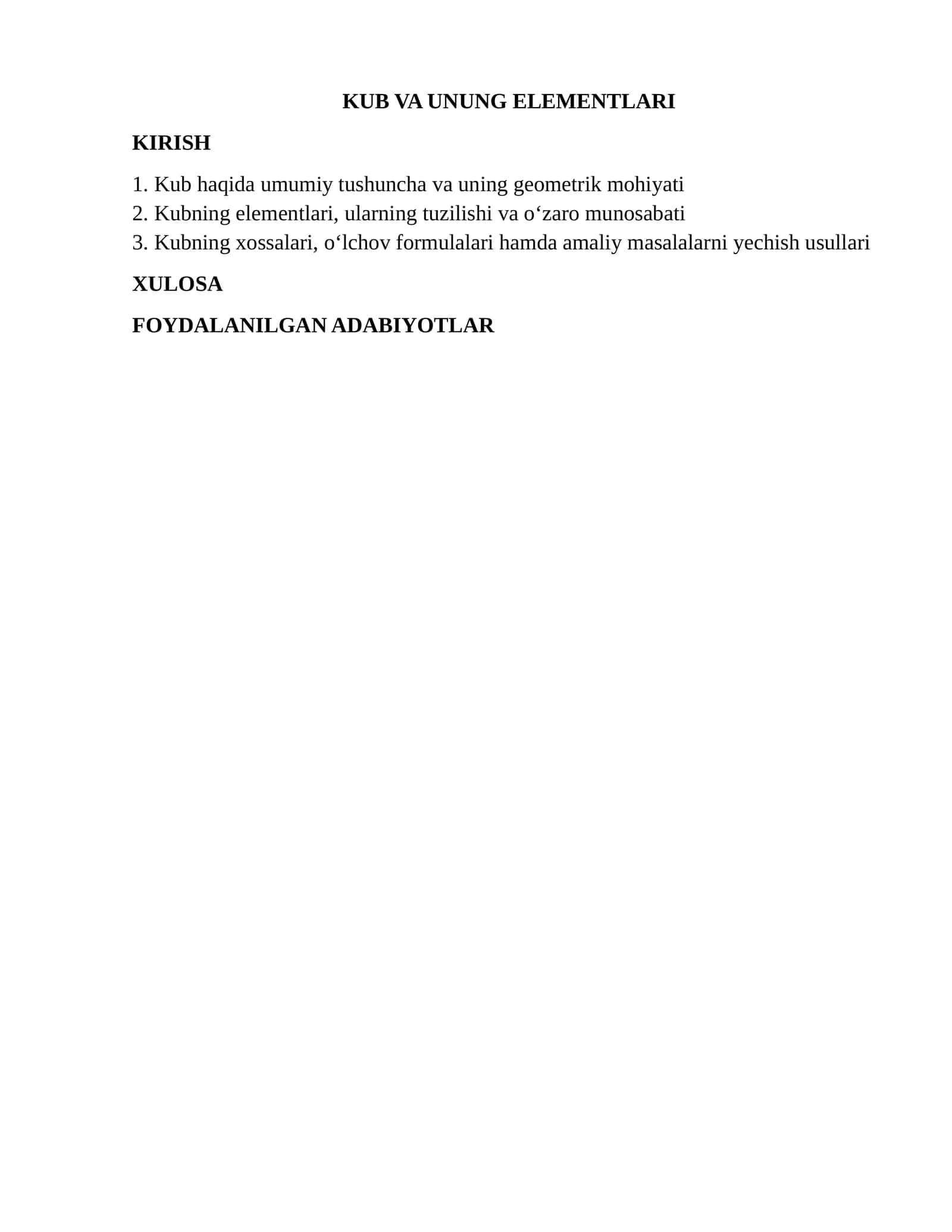 Kub va unung elementlari 1