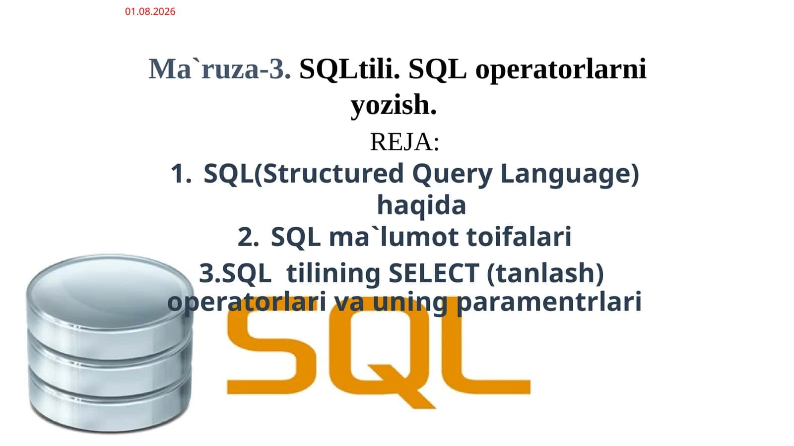 SQL(Structured Query Language) haqida 1