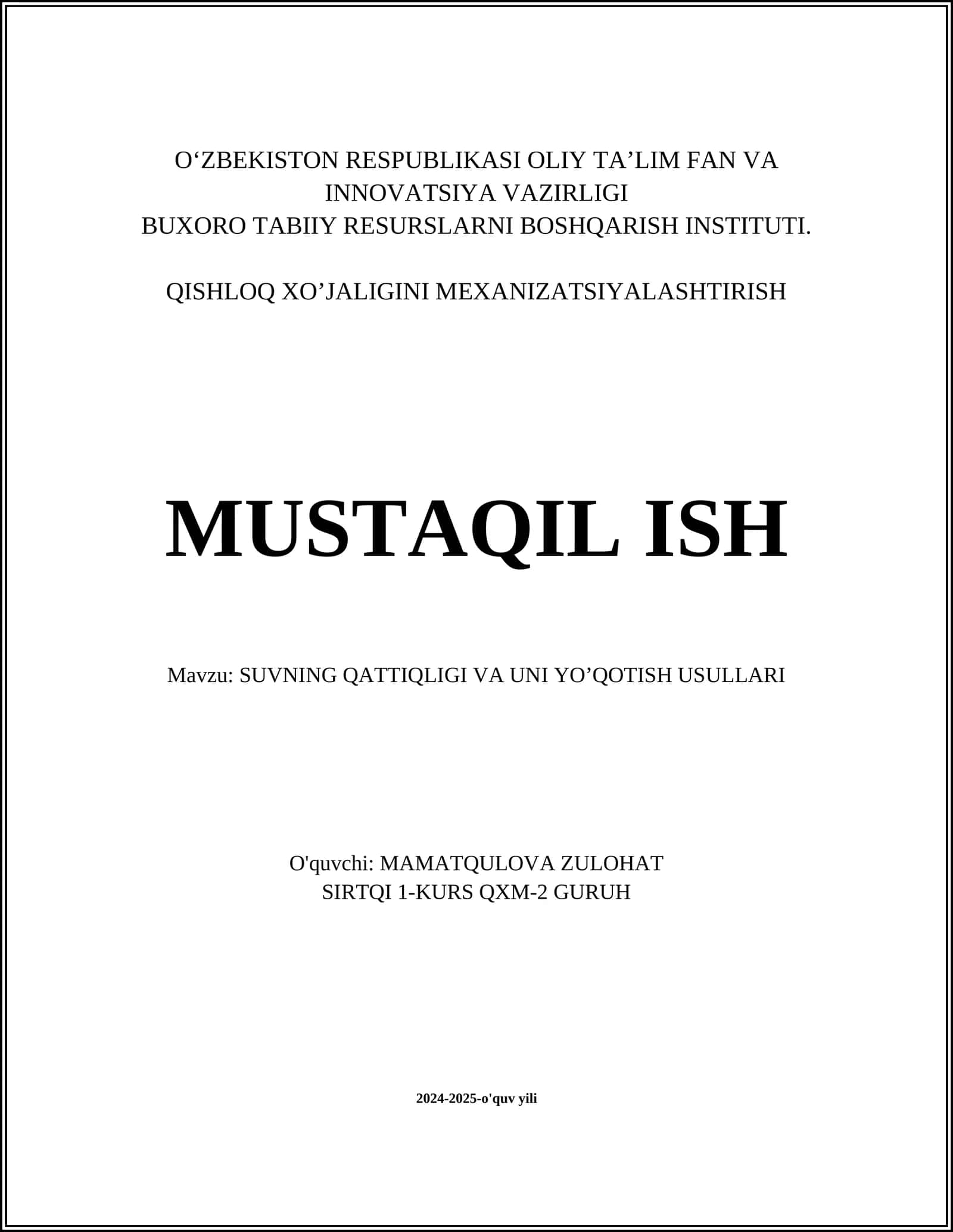 SUVNING QATTIQLIGI VA UNI YO’QOTISH USULLARI 1