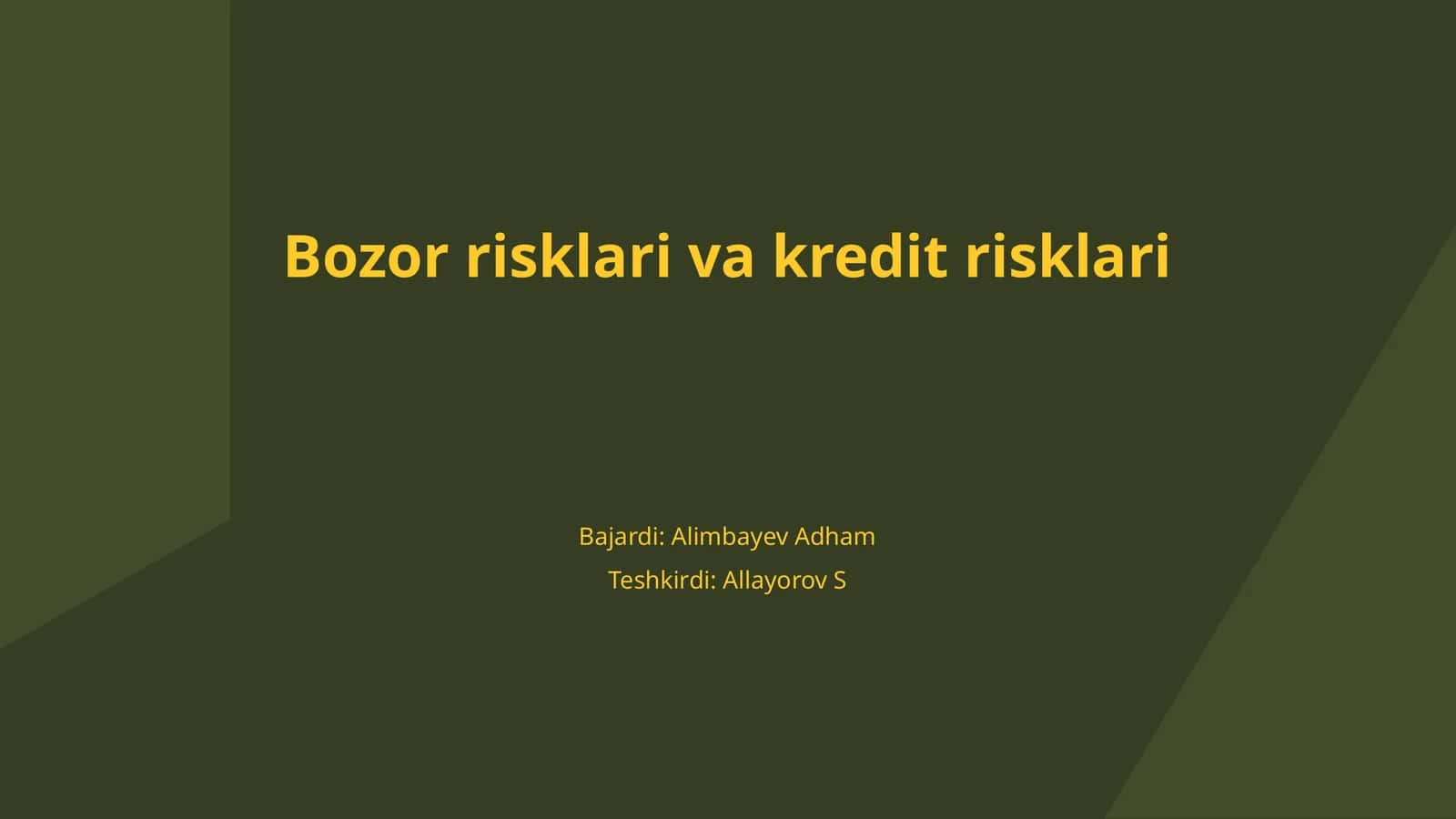 Bozor risklari va kredit risklari 1