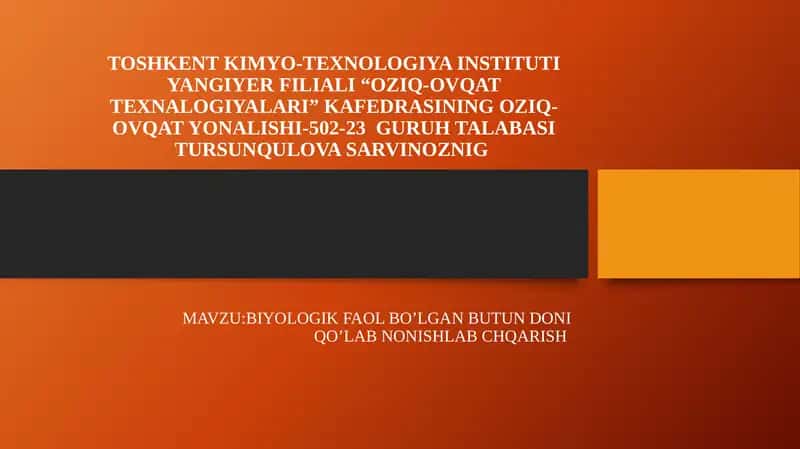 OZIQ-OVQAT TEXNALOGIYALARI 1