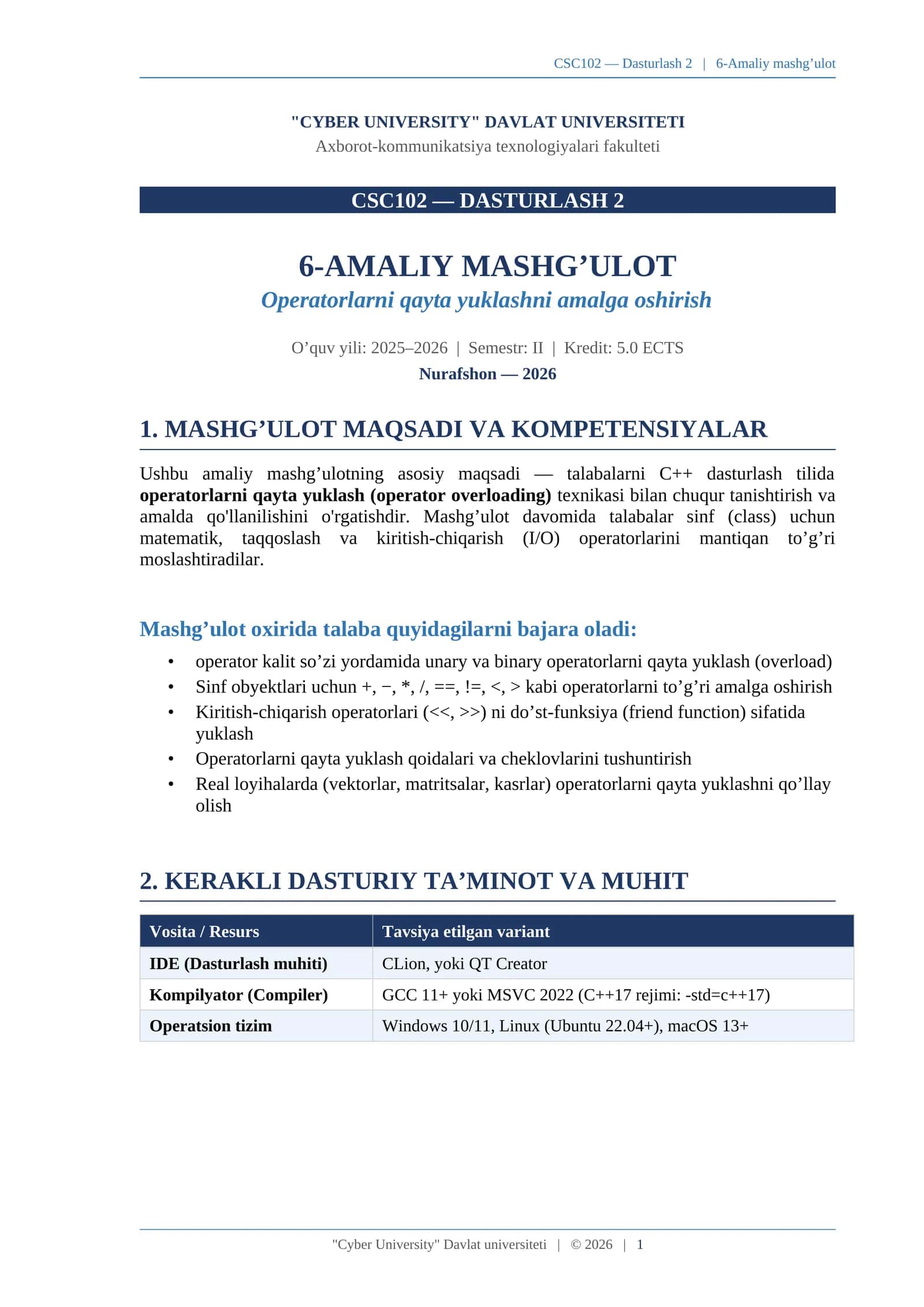 CSC102 — DASTURLASH 2 1