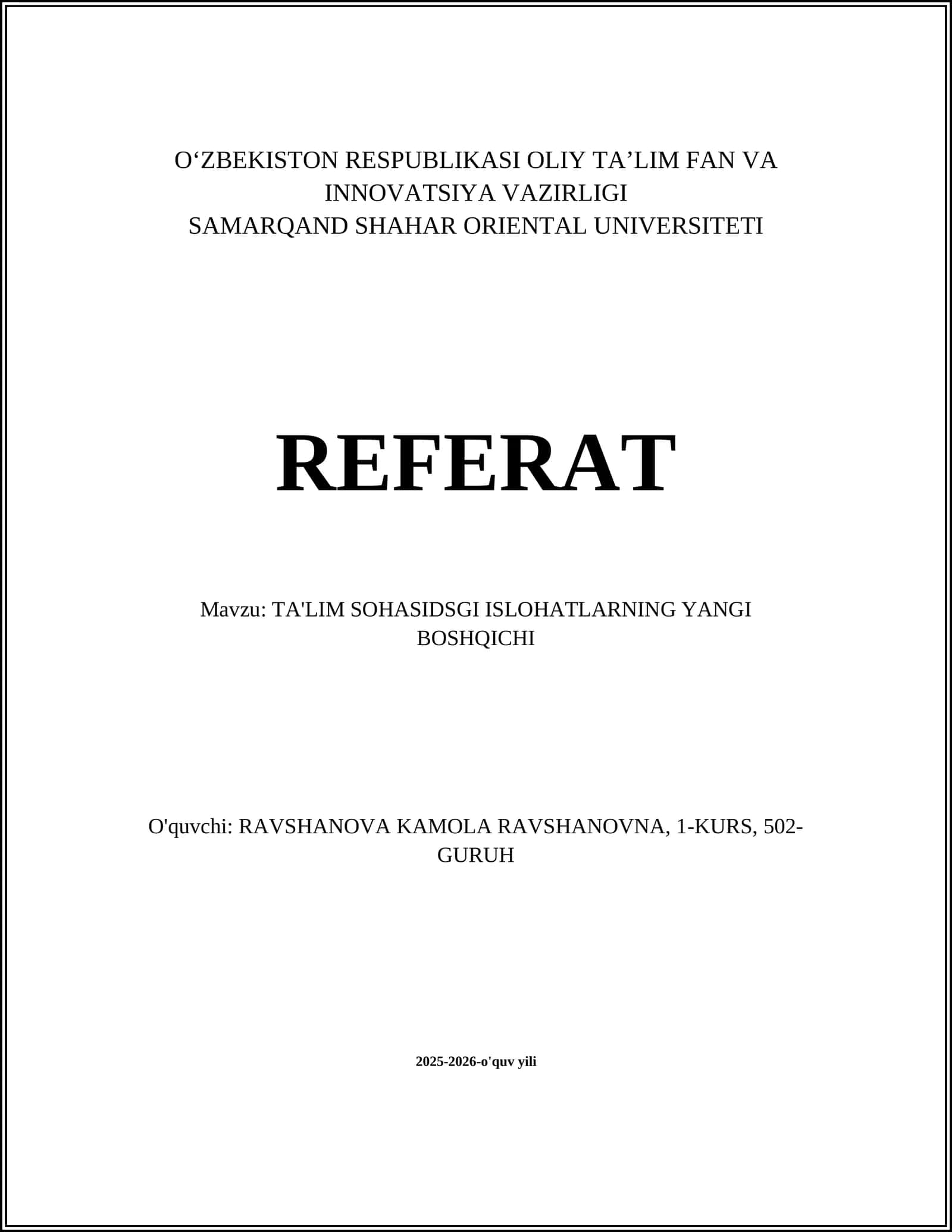 TA'LIM SOHASIDAGI ISLOHATLARNING YANGI BOSHQICHI 1