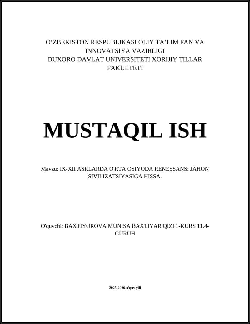 IX-XII ASRLARDA O'RTA OSIYODA RENESSANS 1