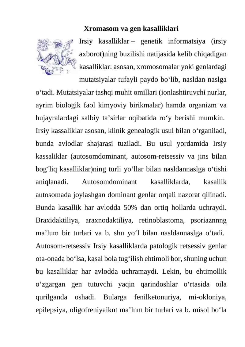 Xromasom va gen kasalliklari 1