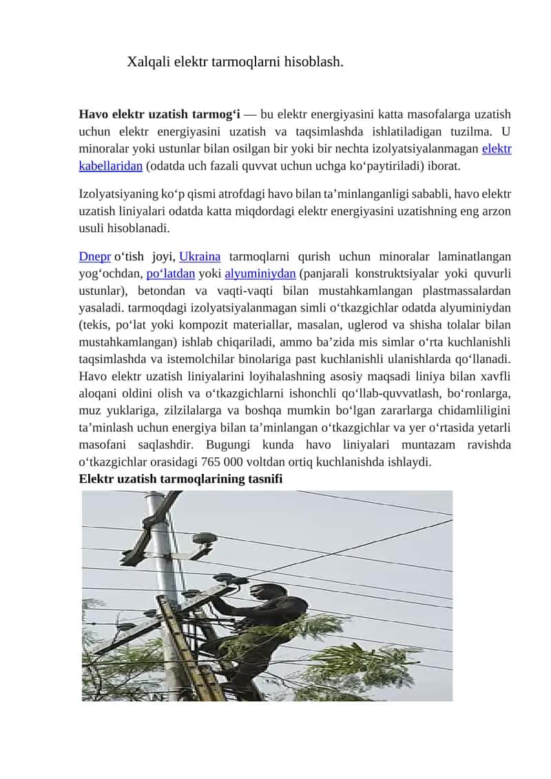 Xalqali elektr tarmoqlarni hisoblash. 1