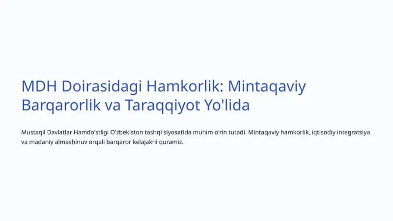 MDH Doirasidagi Hamkorlik 1