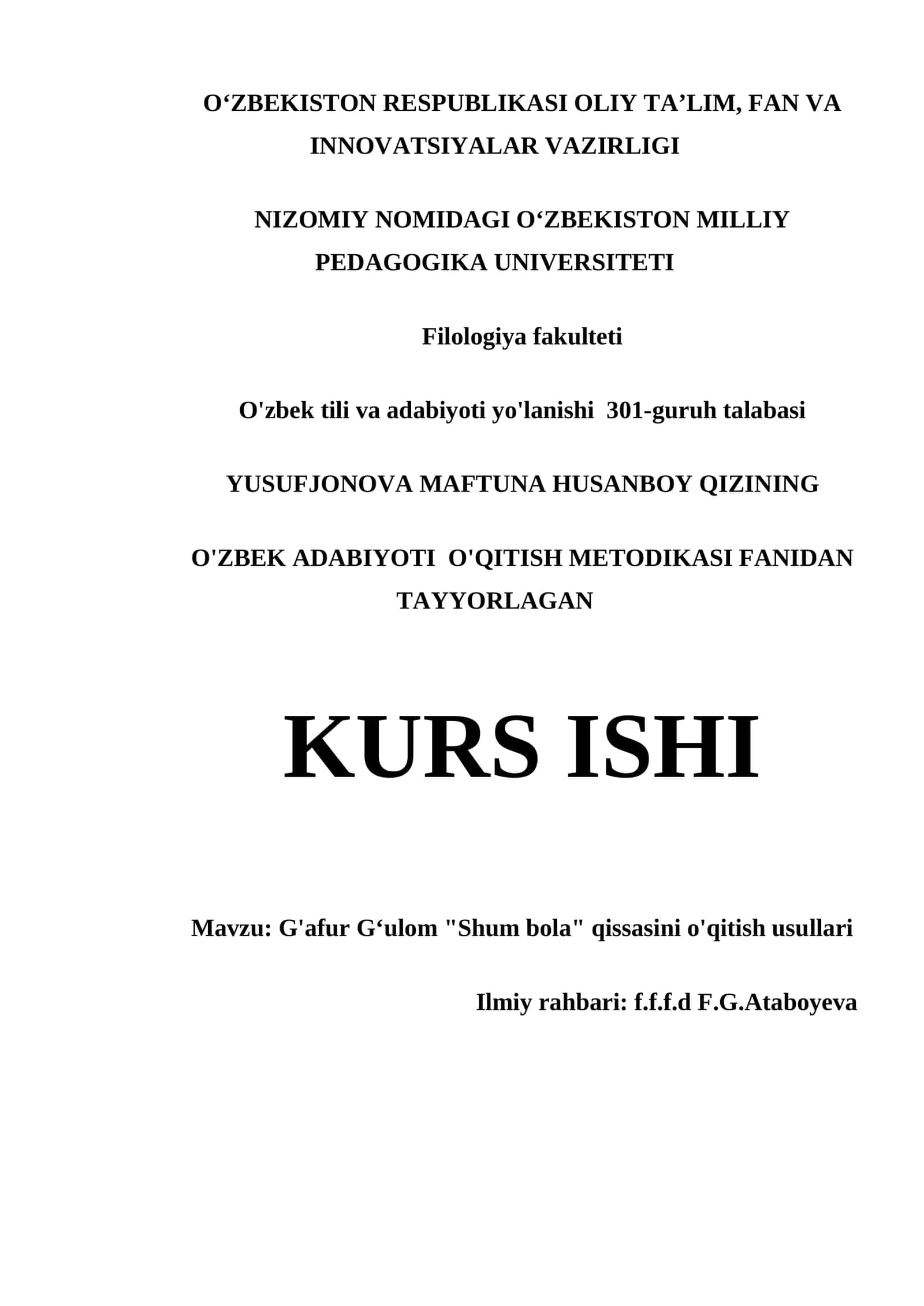 G'AFUR GʻULOM "SHUM BOLA" QISSASINI O'QITISH USULLARI 1