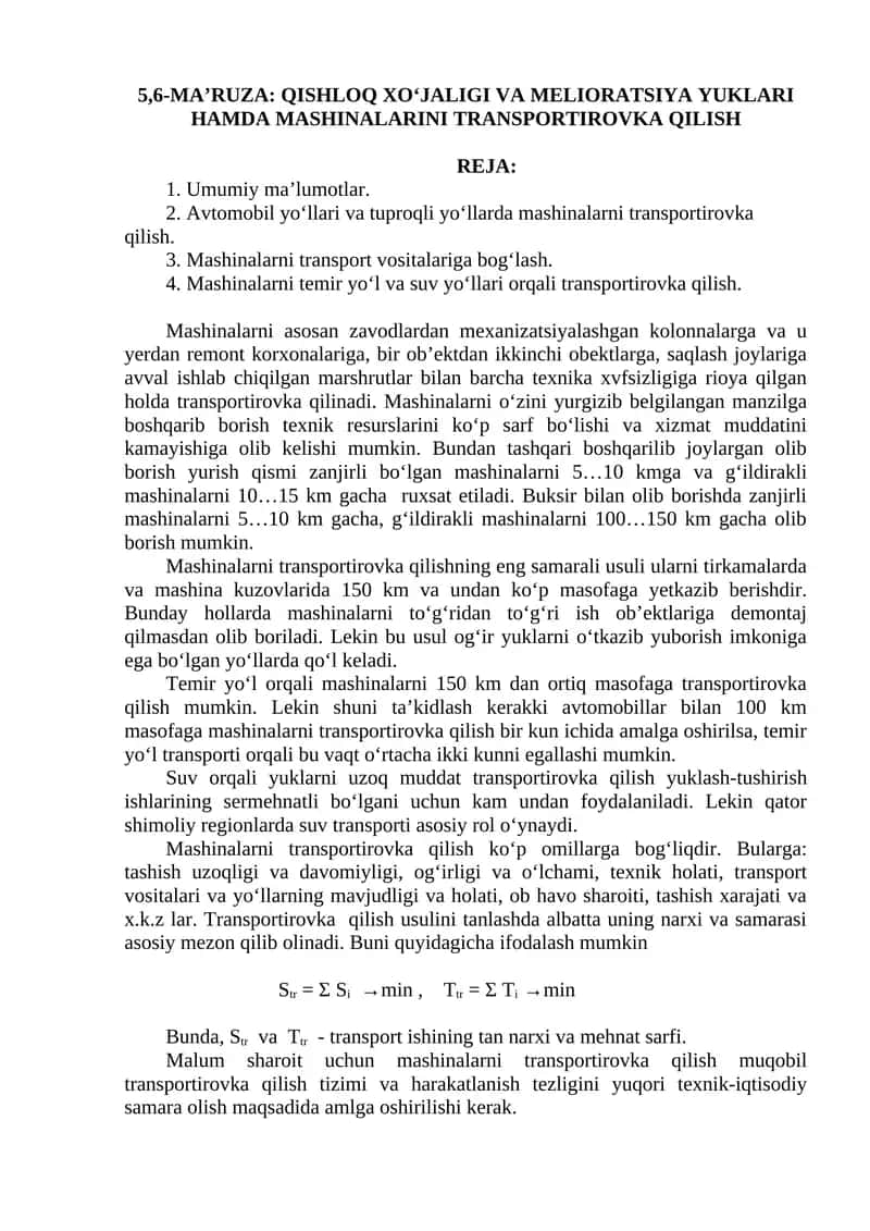 Mashinalarni transportirovka qilish 1