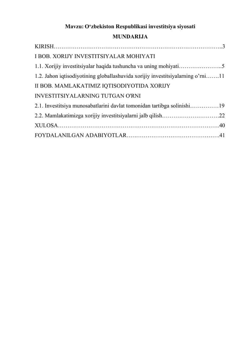 O‘zbekiston Respublikasi investitsiya siyosati 1
