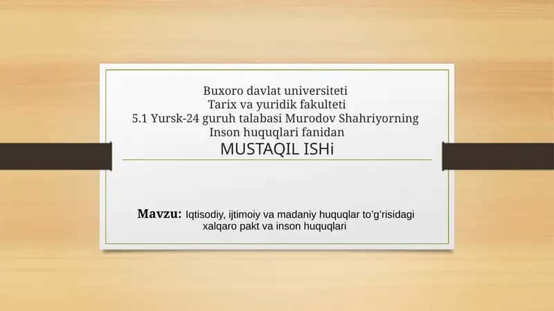 Inson huquqlari fanidan MUSTAQIL ISH 1
