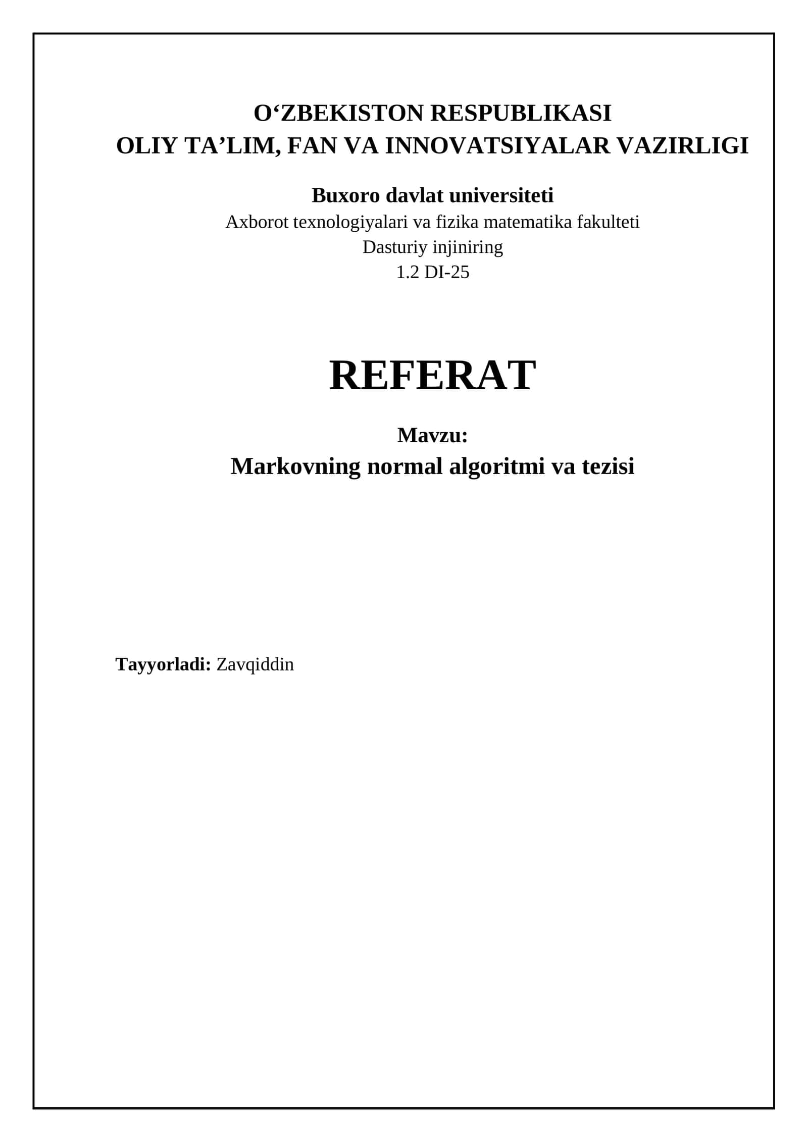 Markovning normal algoritmi va tezisi 1