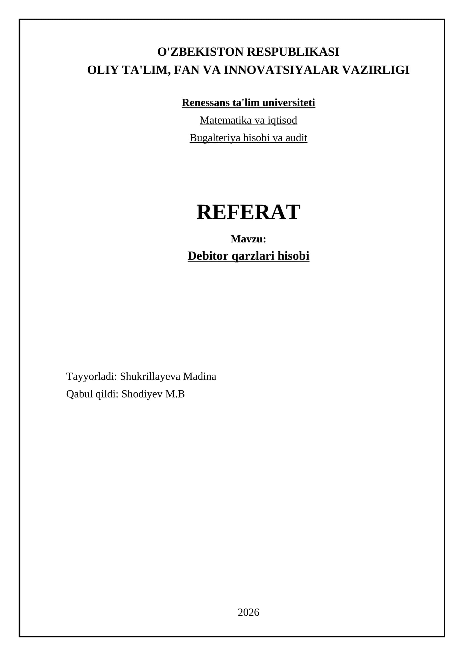 Debitor qarzlari hisobi 1