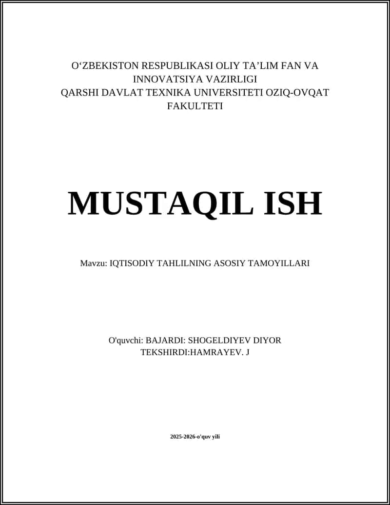 IQTISODIY TAHLILNING ASOSIY TAMOYILLARI 1