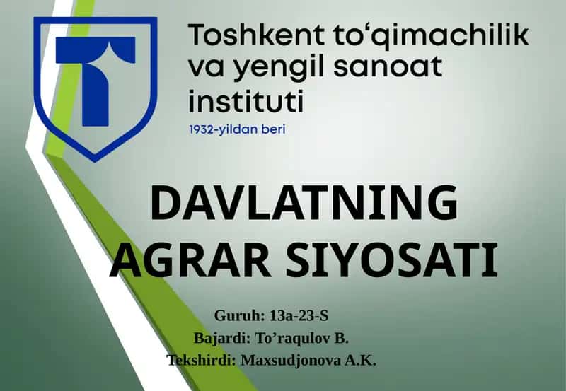 DAVLATNING AGRAR SIYOSATI 1