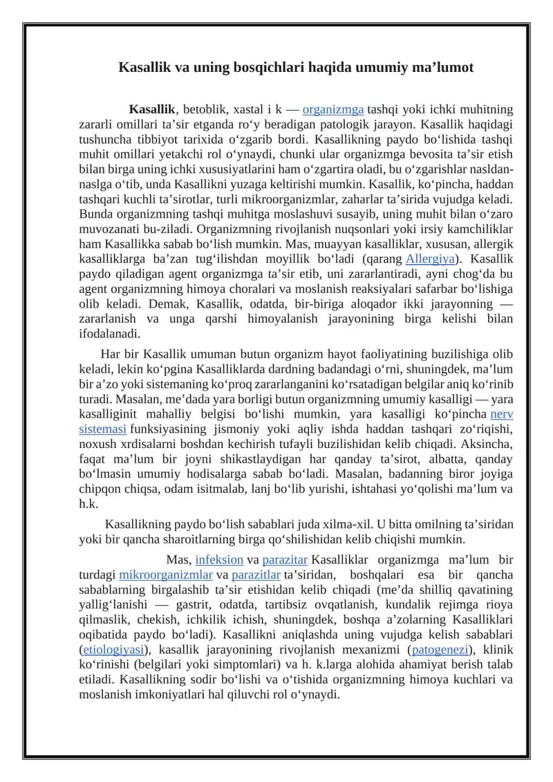 Kasallik va uning bosqichlari haqida umumiy ma’lumot 1