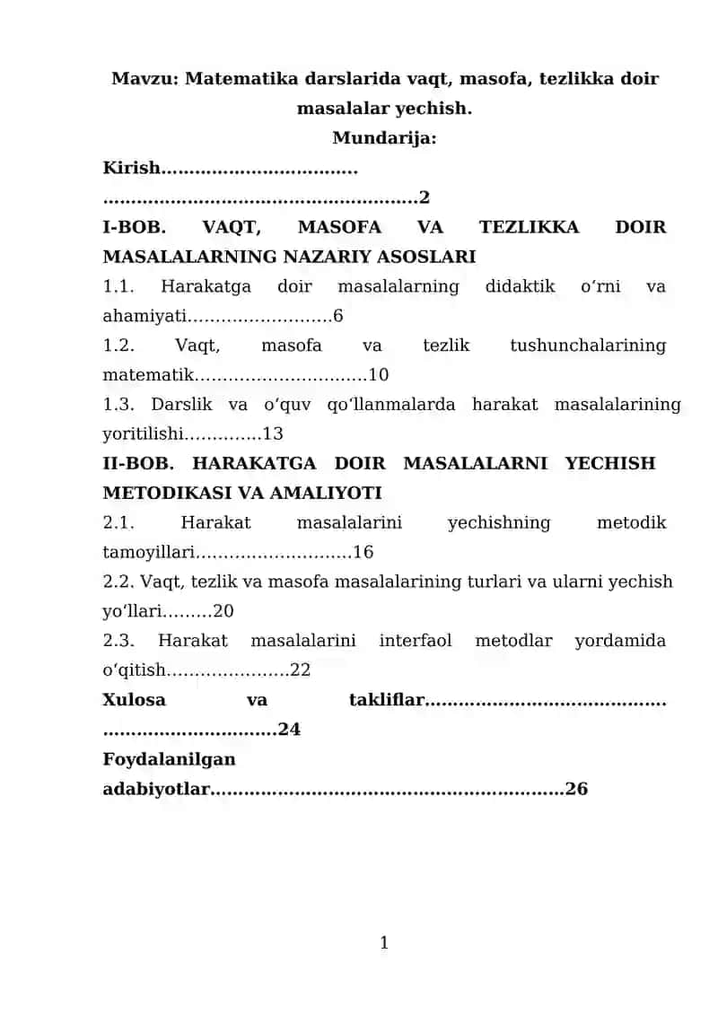 Matematika darslarida vaqt, masofa, tezlikka doir masalalar yechish