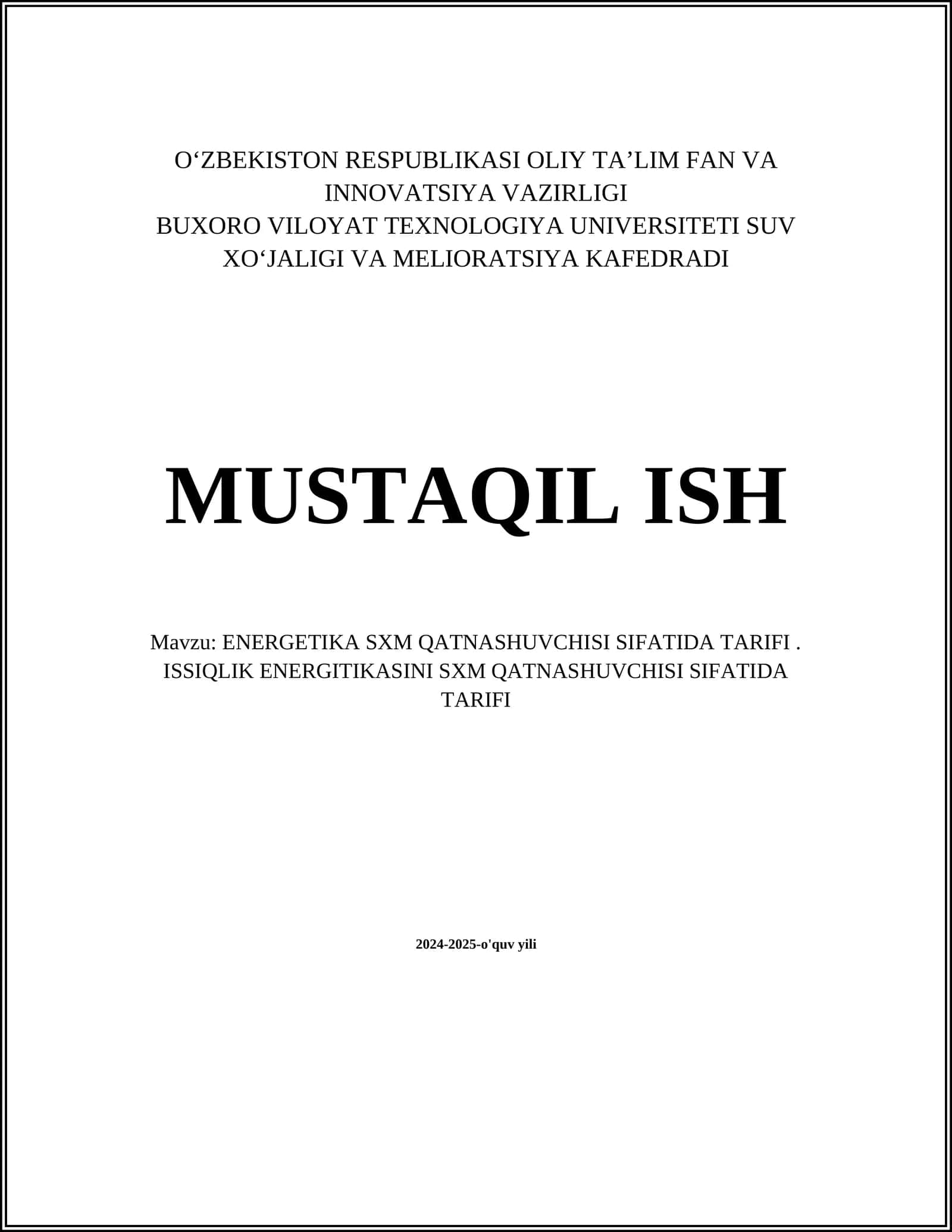 ENERGETIKA SXM QATNASHUVCHISI SIFATIDA TARIFI 1