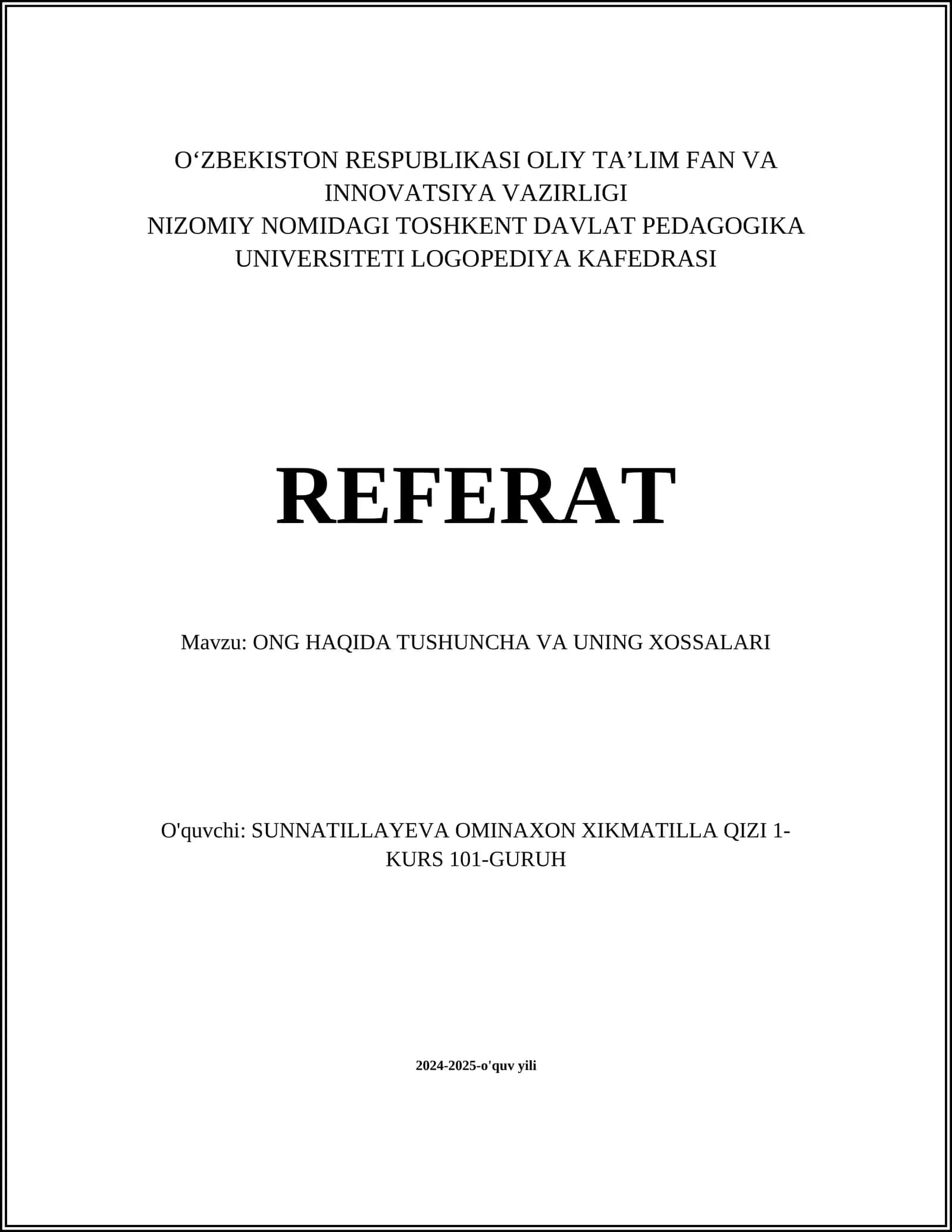 ONG HAQIDA TUSHUNCHA VA UNING XOSSALARI 1