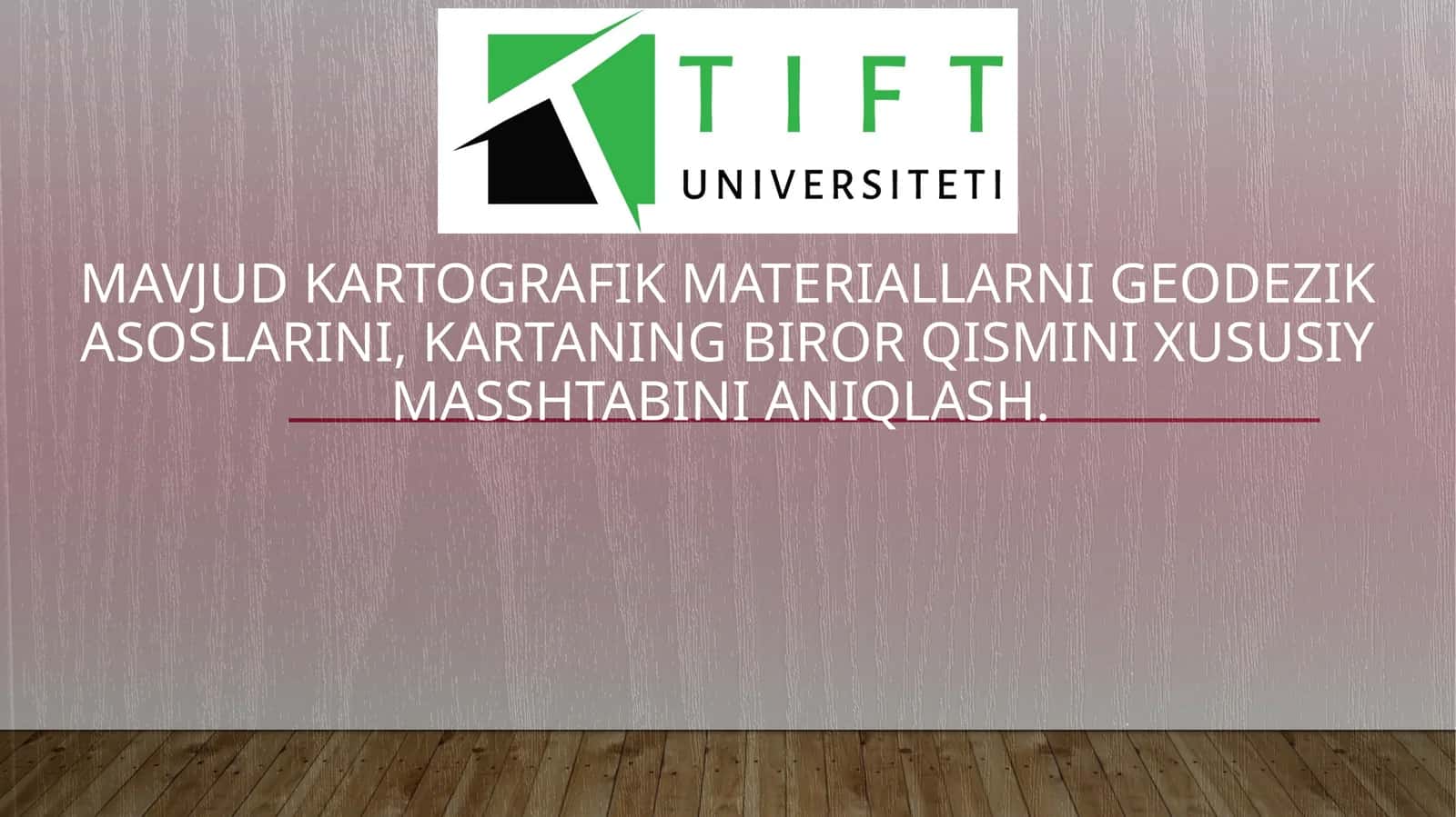 Mavjud kartografik materiallarni geodezik asoslarini, kartaning biror qismini xususiy masshtabini aniqlash 1