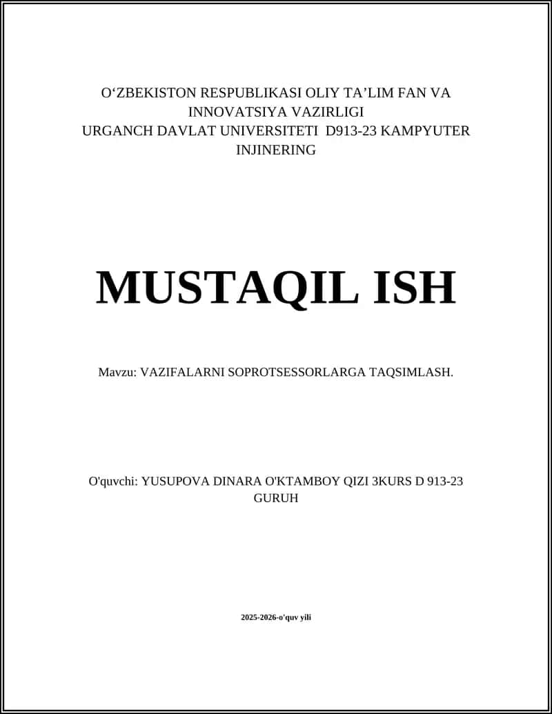 VAZIFALARNI SOPROTSESSORLARGA TAQSIMLASH 1