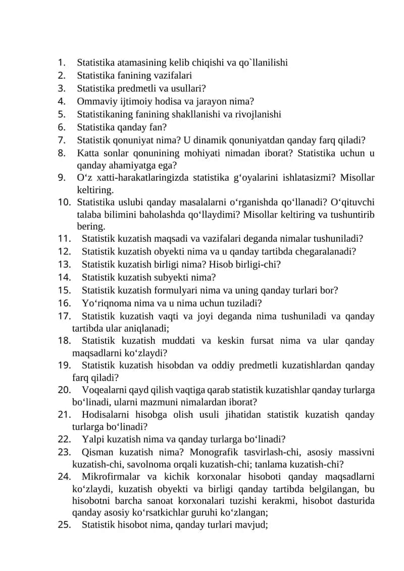 Statistika fanining vazifalari 1