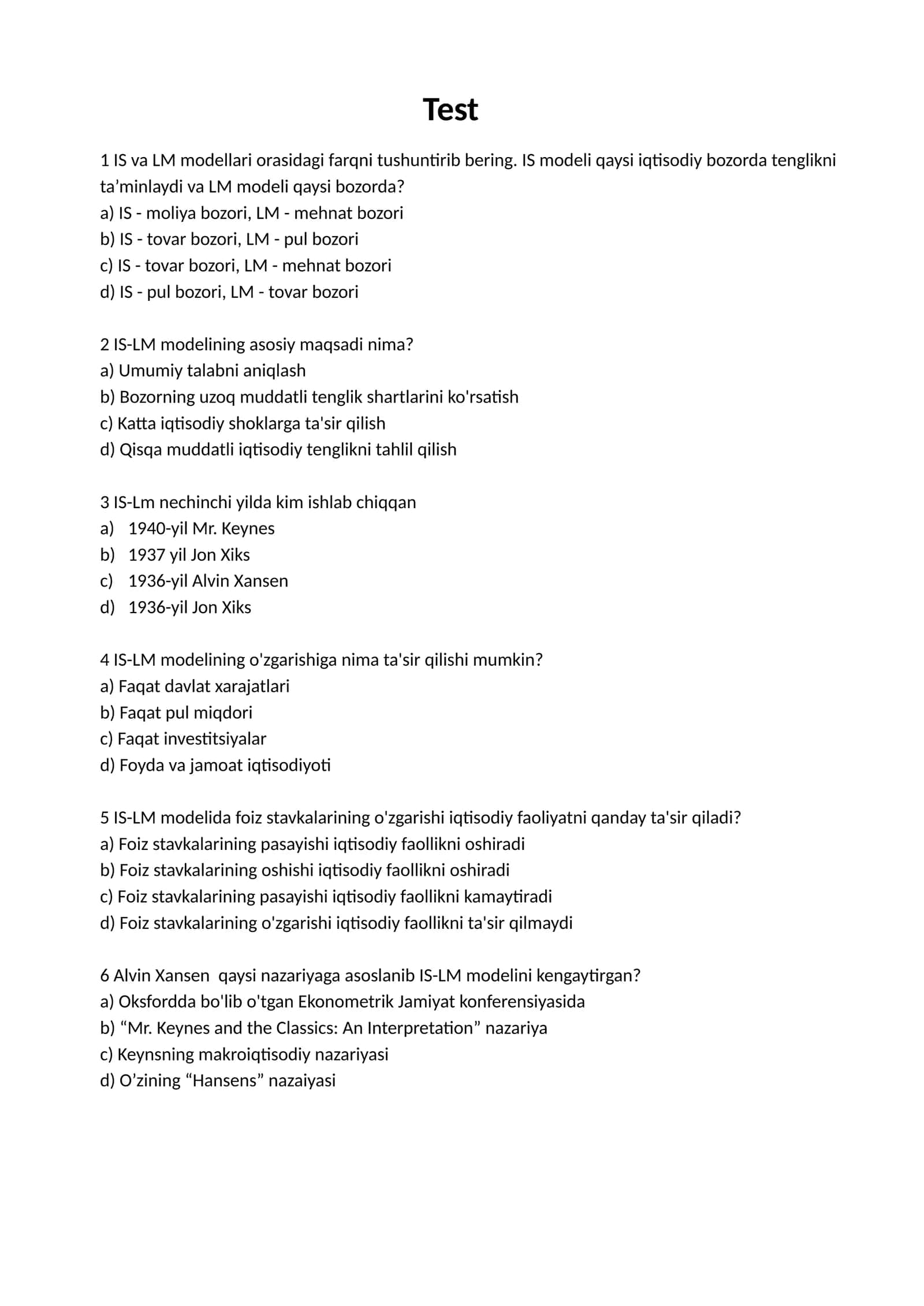 IS va LM modellari 1