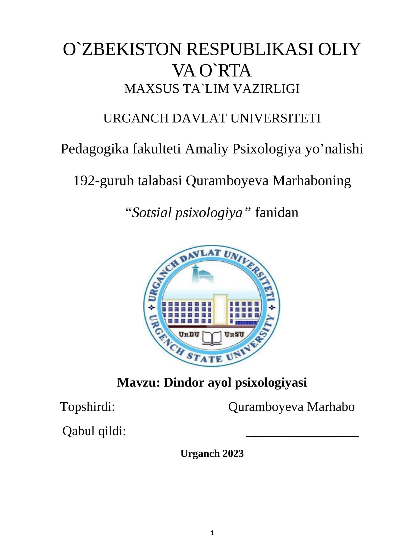 Dindor Ayol Psixologiyasi 1