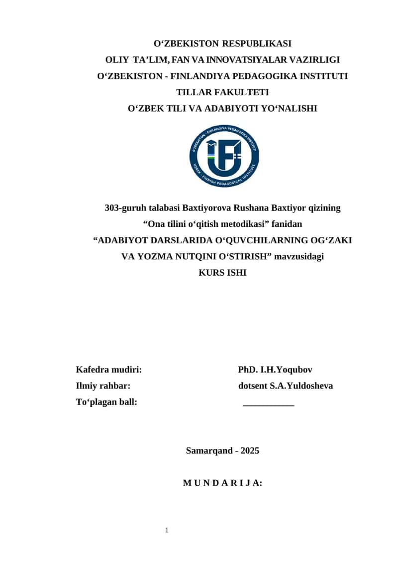 “Ona tilini o‘qitish metodikasi” 1