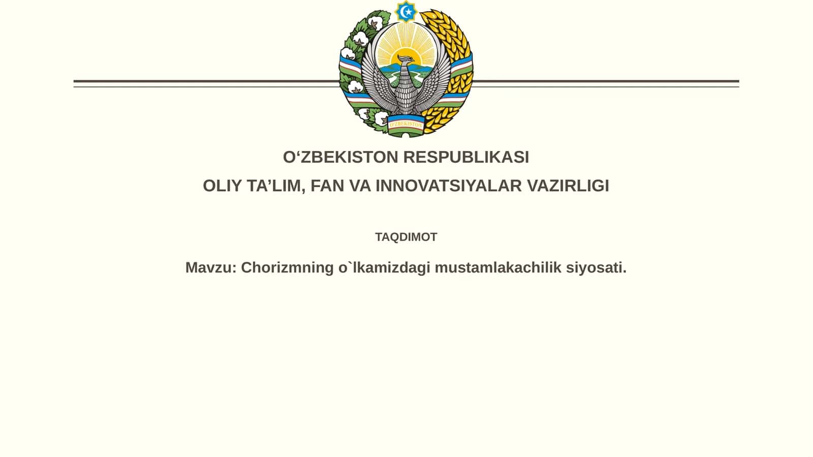 Chorizmning o'lka-mizdagi mustamlakachilik siyosati 1