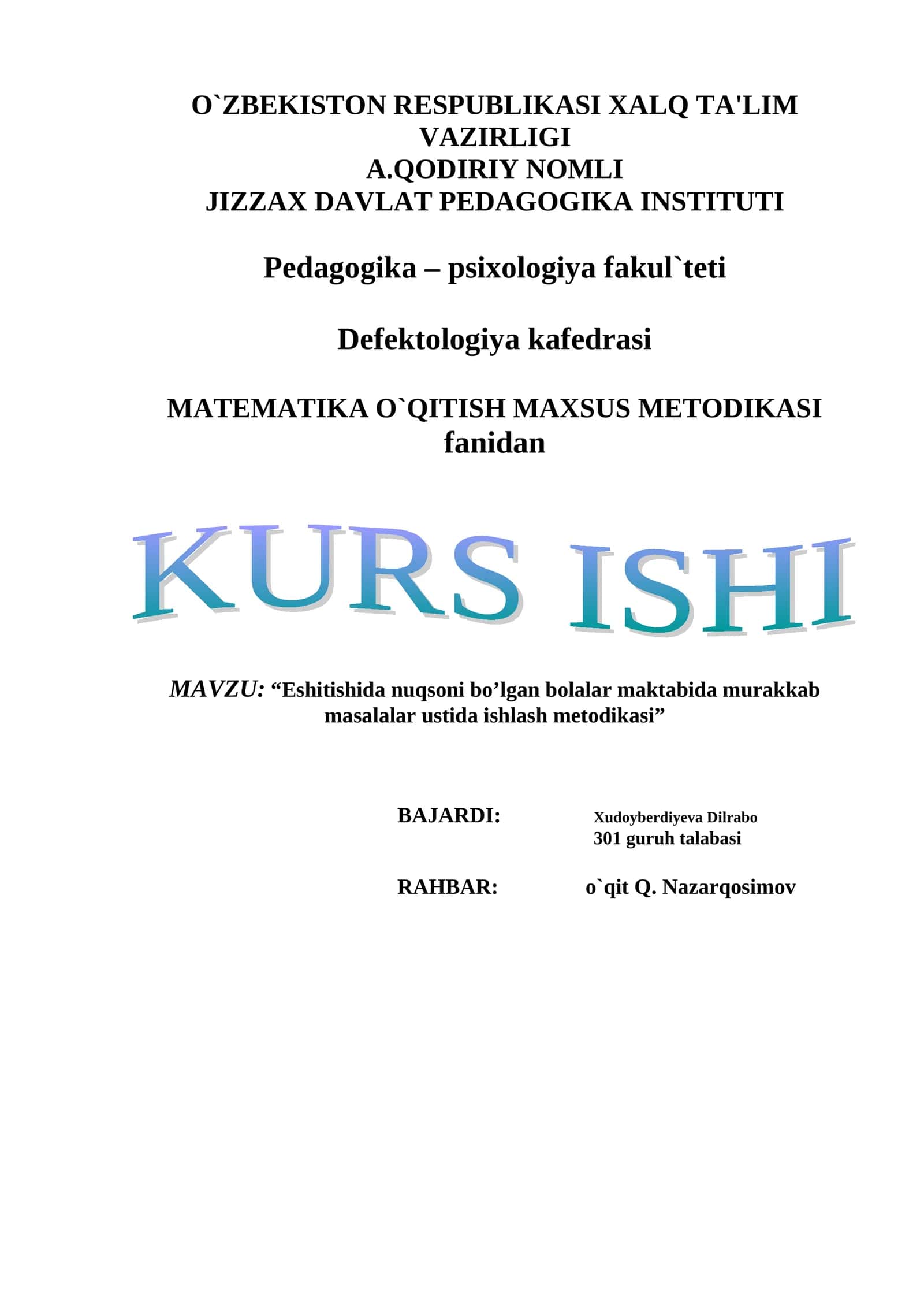 MATEMATIKA O`QITISH MAXSUS METODIKASI 1