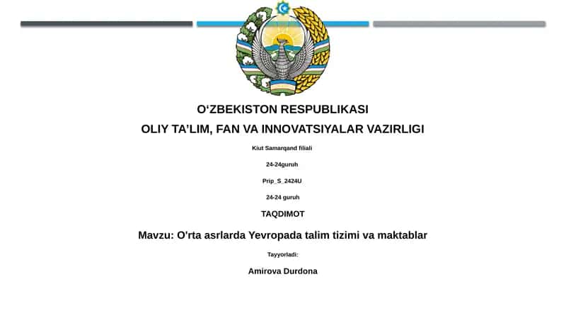 O'rta asrlarda Yevropada talim tizimi va maktablar 1