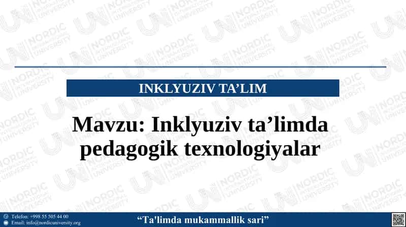 Inklyuziv ta’limda pedagogik texnologiyalar 1