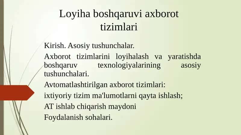 Loyiha boshqaruvi axborot tizimlari 1
