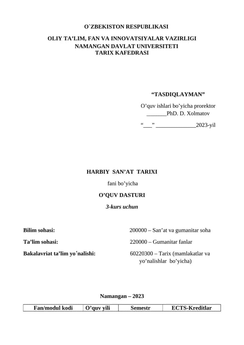 HARBIY SAN’AT TARIXI 1
