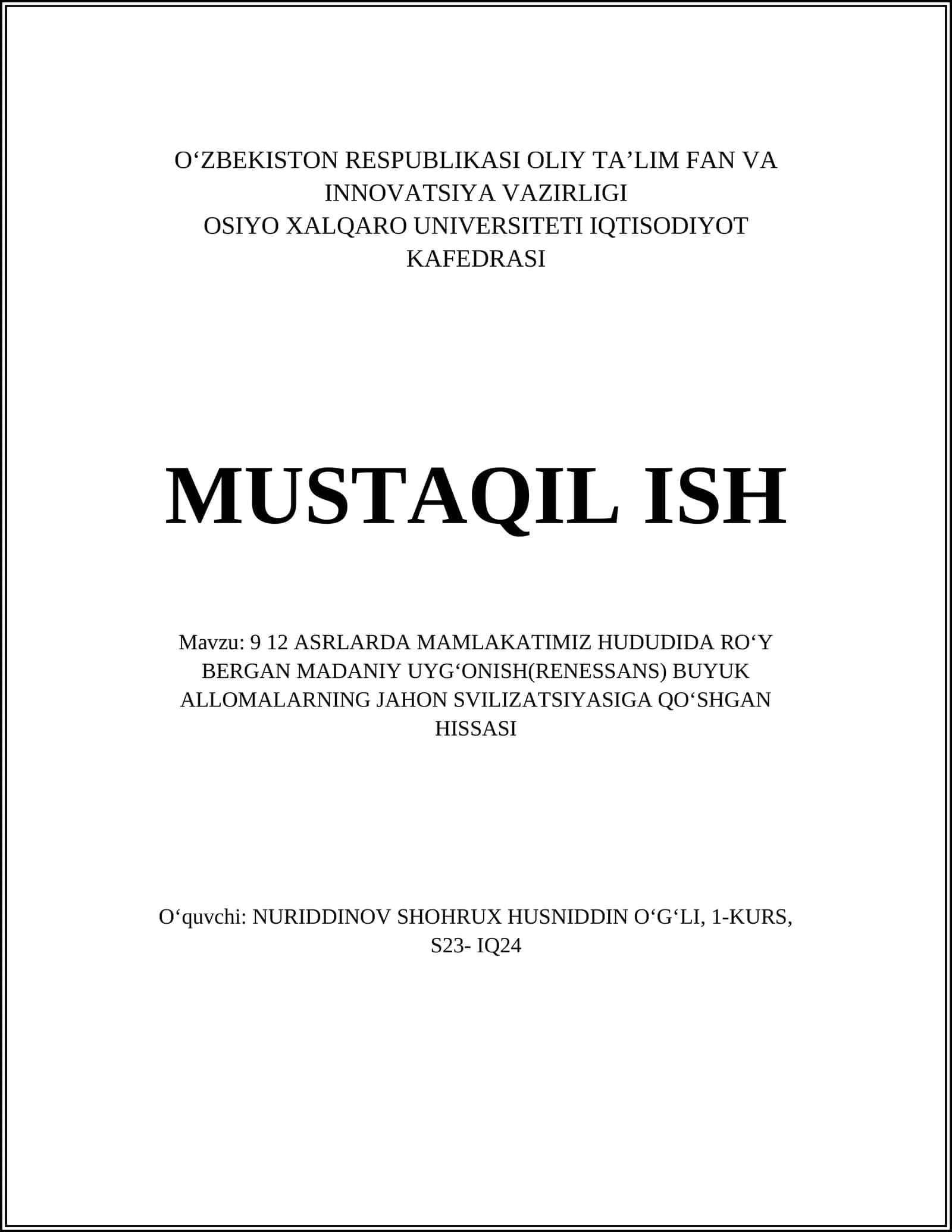 Oʻrta asrlar Movarounnahr va Xuroson madaniyati 1