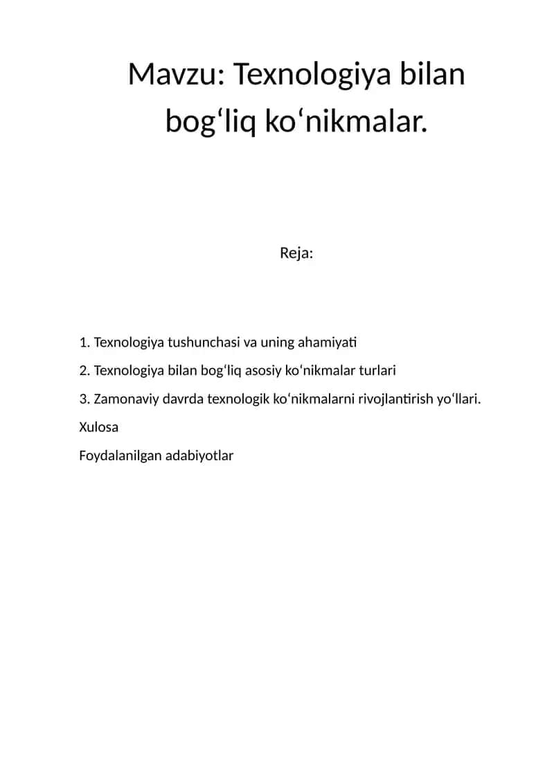 Texnologiya bilan bogʻliq koʻnikmalar 1
