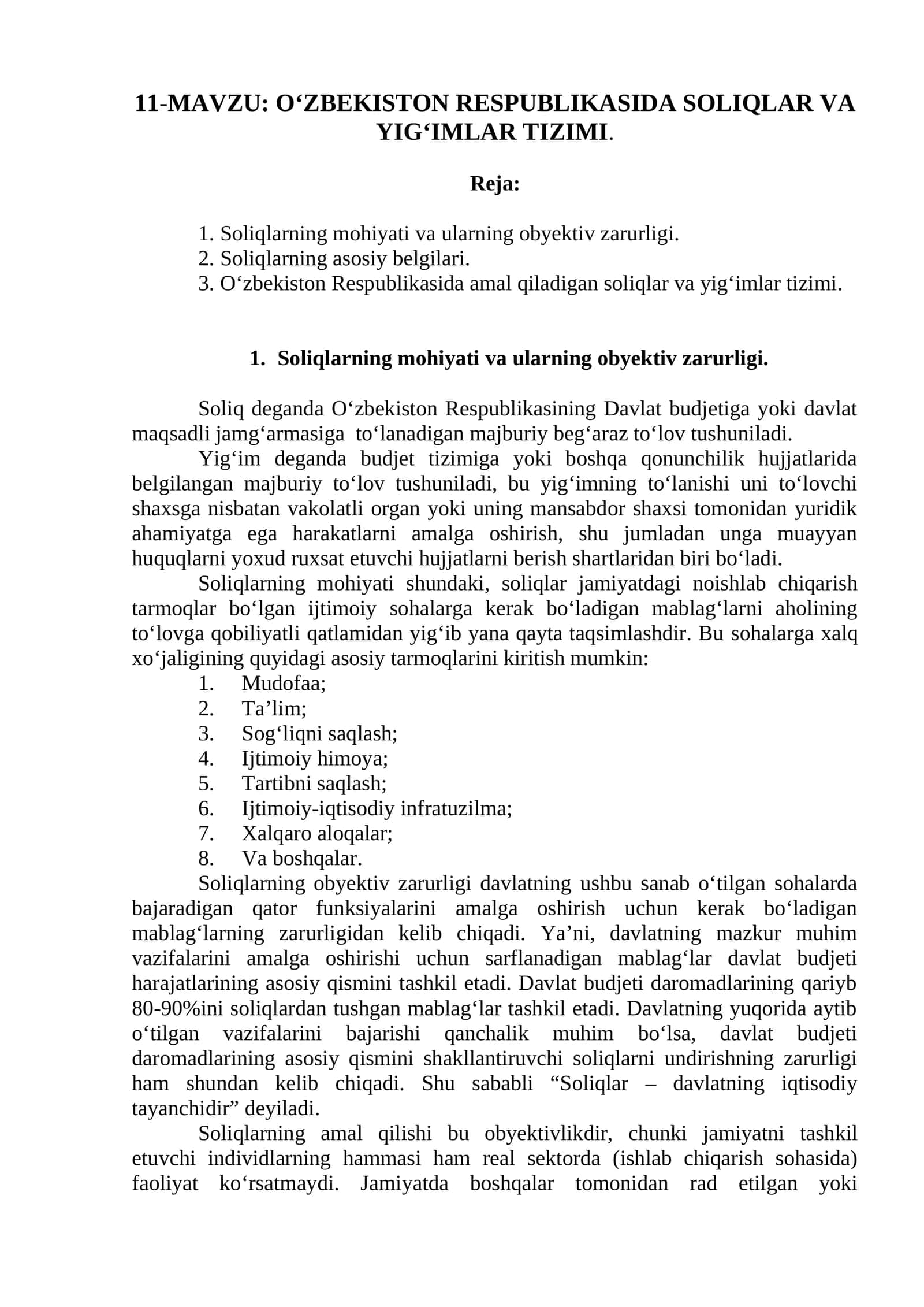 O‘ZBEKISTON RESPUBLIKASIDA SOLIQLAR VA YIG‘IMLAR TIZIMI 1