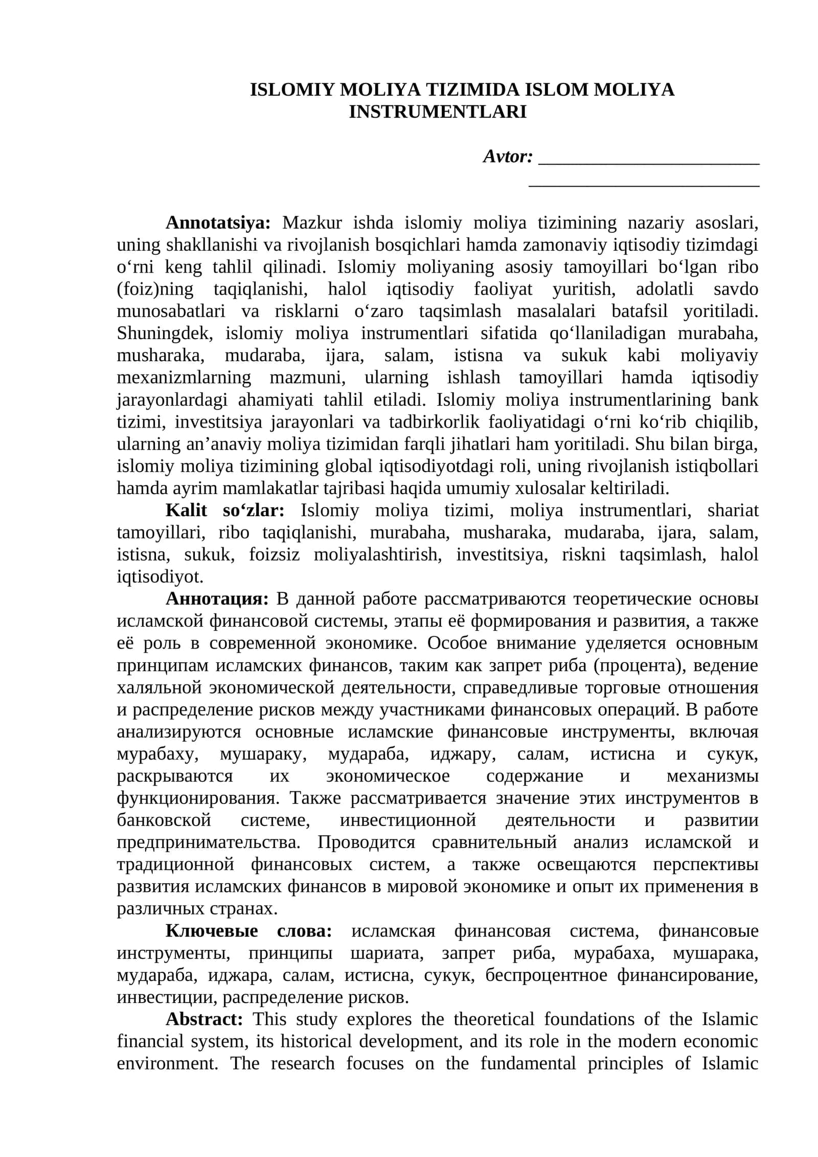 Islomiy moliya tizimida islom moliya instrumentlari 1