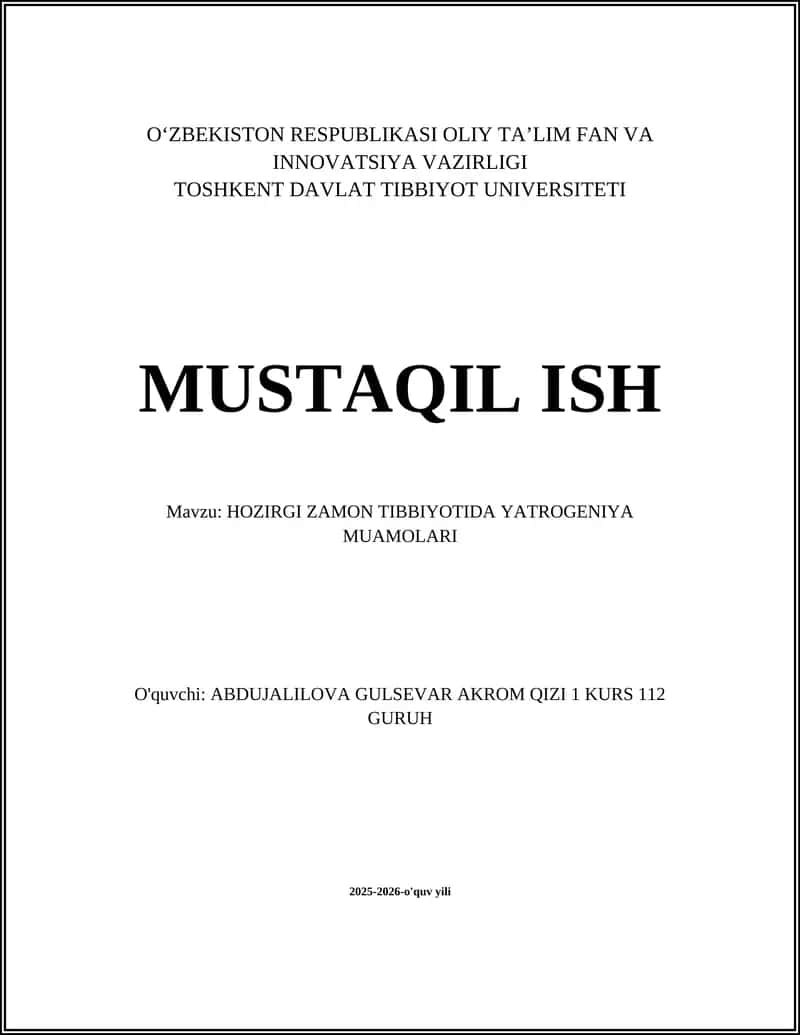 HOZIRGI ZAMON TIBBIYOTIDA YATROGENIYA MUAMOLARI 1