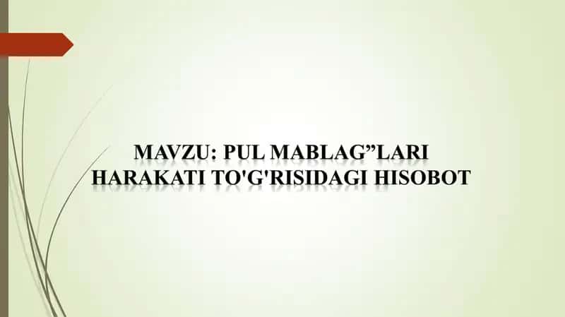 PUL MABLAG”LARI HARAKATI to'g'risidagi HISOBOT 1