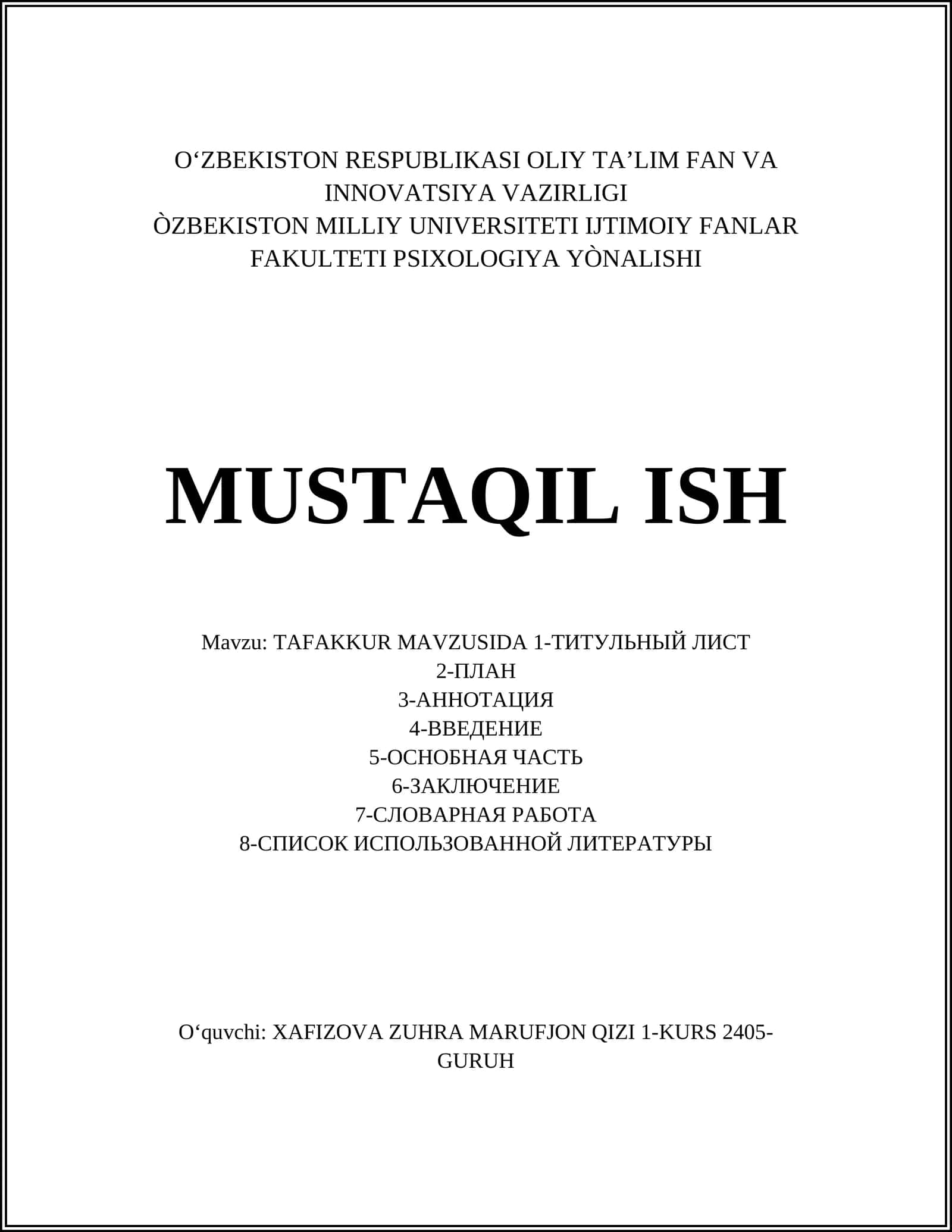 TAFAKKUR MAVZUSIDA 1