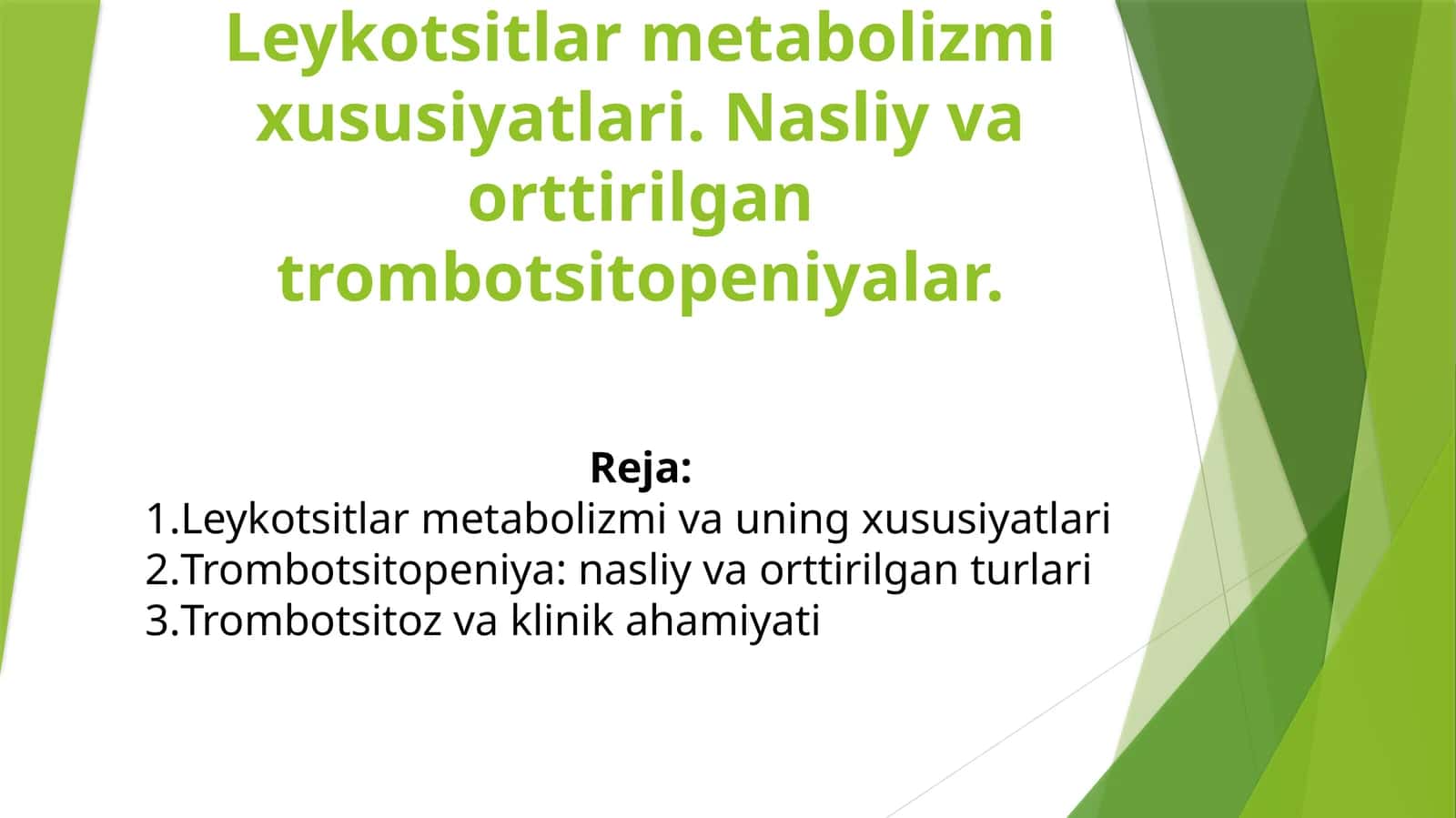Leykotsitlar metabolizmi va trombotsitopeniyalar 1