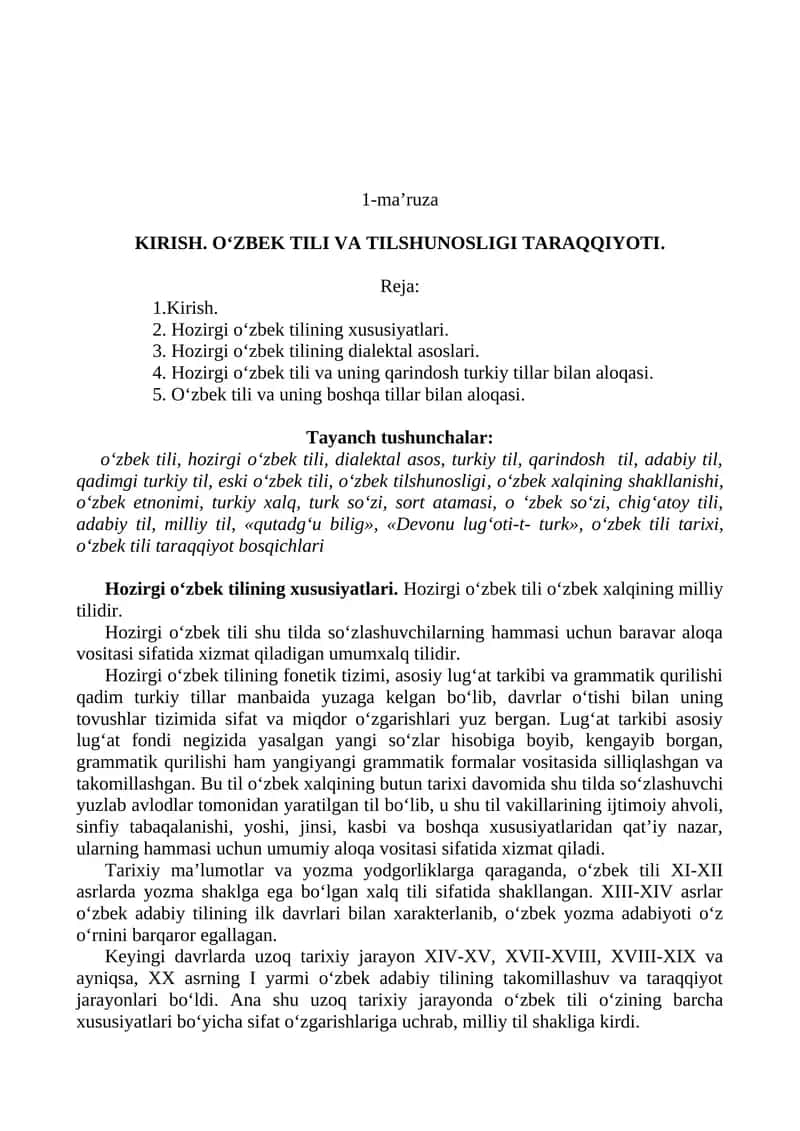 KIRISH. O‘ZBEK TILI VA TILSHUNOSLIGI TARAQQIYOTI 1